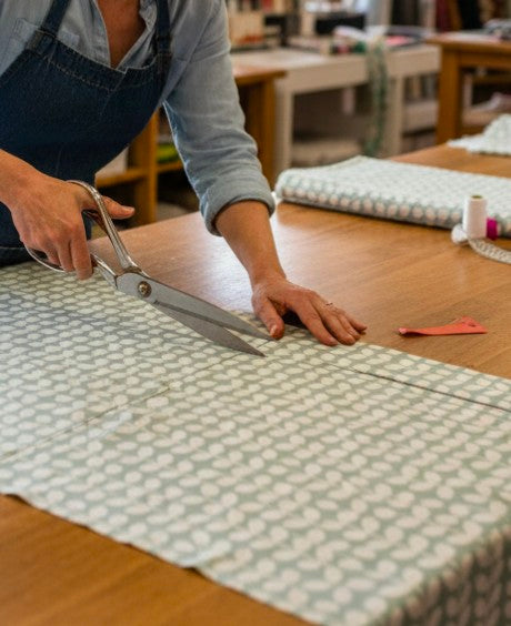 Orla Kiely blue/grey tiny stem fabric lampshade.